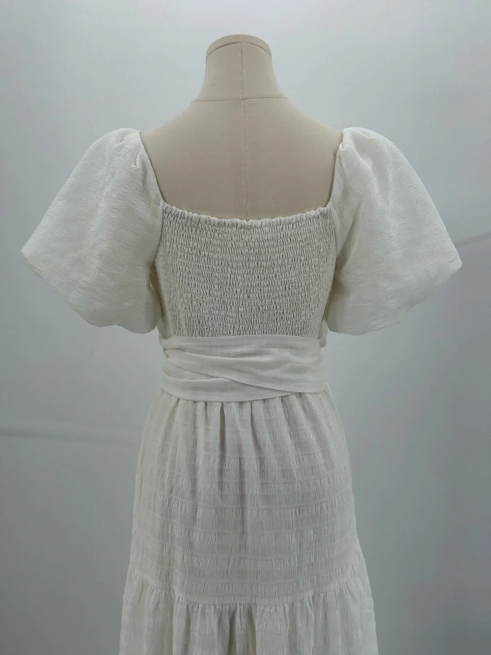 ASTR The Label White Puff Sleeve Midi Romantic Tiered Summer Dress, Square Neck - Picture 9 of 16